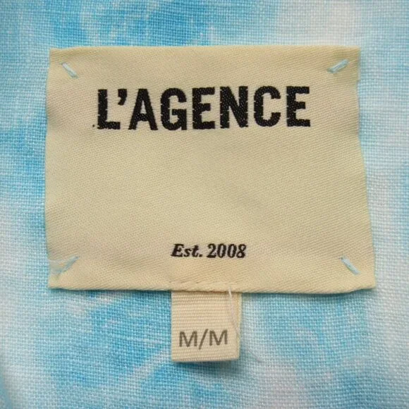 L'Agence Cameron in Aqua Bamboo Tie Dye Linen Belted Maxi Shirt Dress M